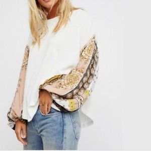 NWT Free People Blossom Printed Balloon-Sleeve Top